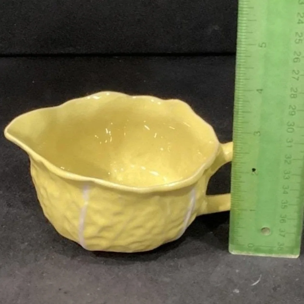 Secla Yellow Cabbage Sugar Bowl & Creamer, Vintage Portugal Majolica Tableware